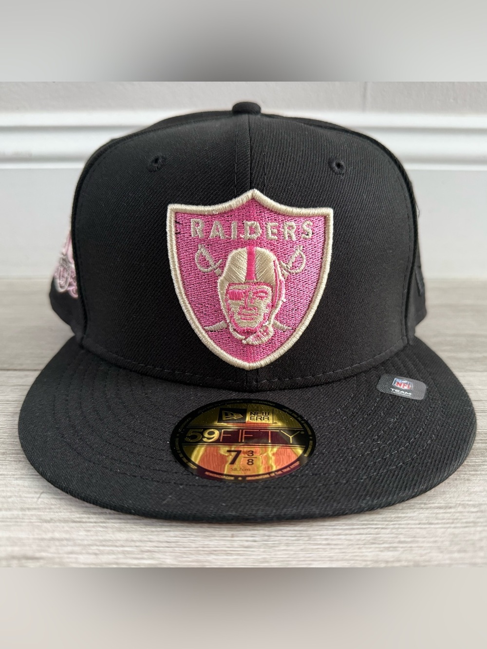 Las Vegas Raiders Hat Club New Era Cookies & Cream Black Pink Fitted Sz 7 3/8